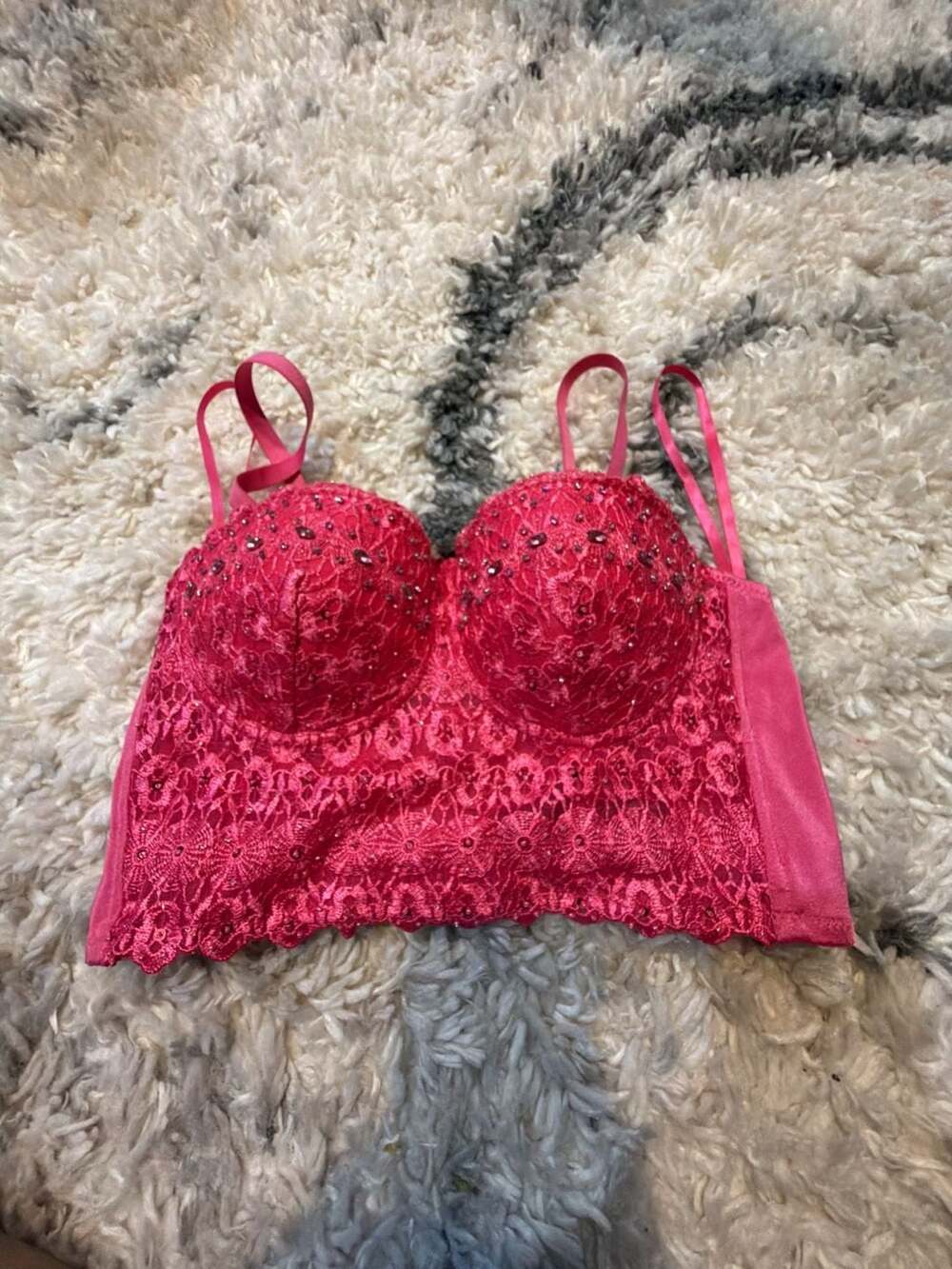 Windsor Hot Pink Rhinestone Lace Corset Bustier Crop Top